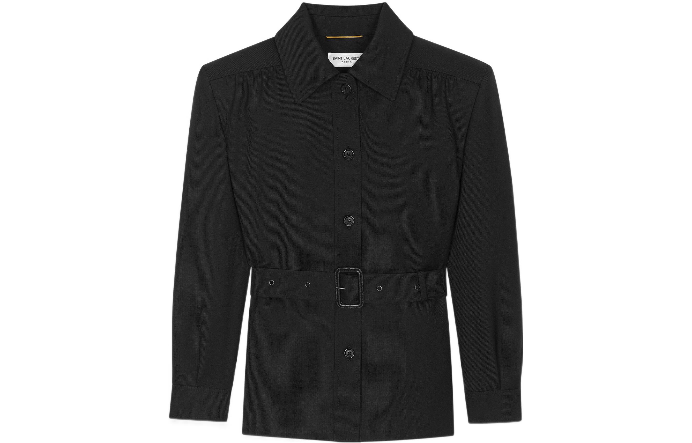Saint Laurent SS22 Black Belted Shirt Jacket 696952Y7B731000