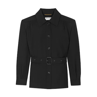 Saint Laurent SS22 Black Belted Shirt Jacket 696952Y7B731000
