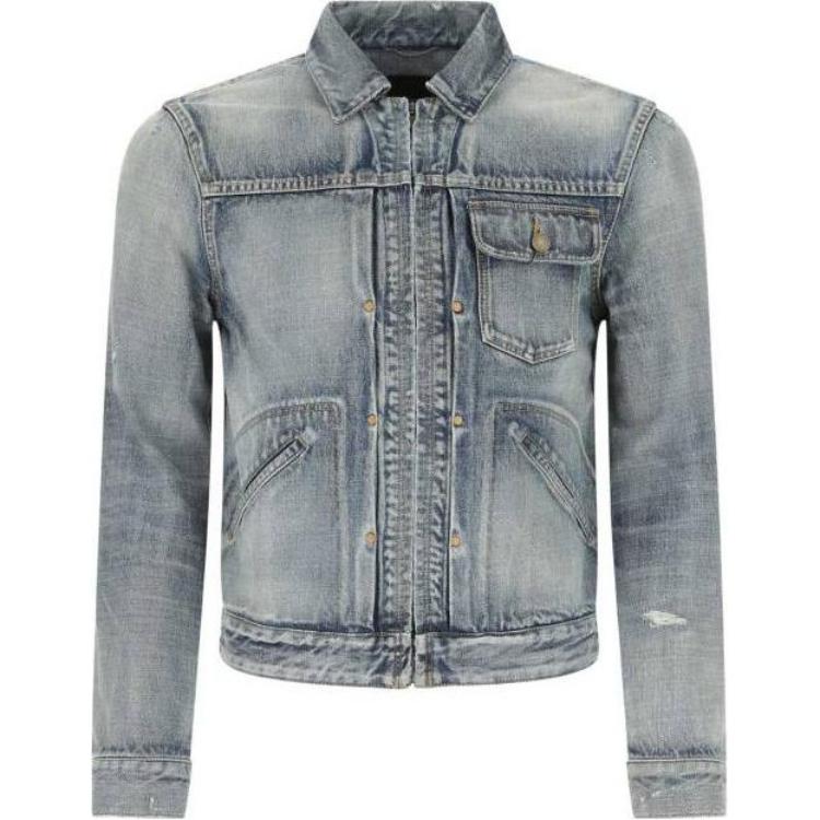 Saint Laurent SS22 Blue Denim Zip Jacket for Men 681341Y35DB4975
