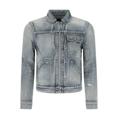 Saint Laurent SS22 Blue Denim Zip Jacket for Men 681341Y35DB4975