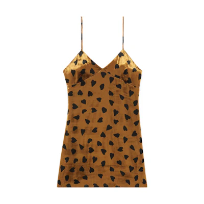 SAINT LAURENT SS22 Brown V-Neck Heart Print Short Cami Fairy Dress 683136Y5E163065