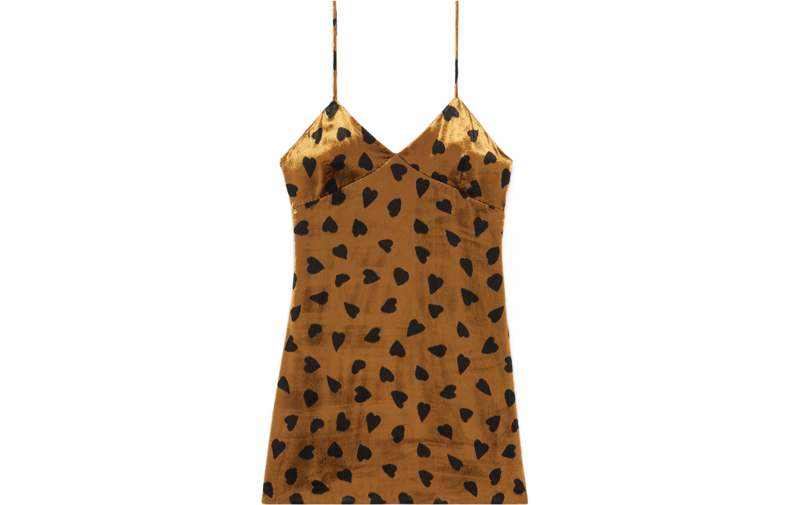 Order SAINT LAURENT SS22 Vestido Corto Cami Marrón Estampado Corazones Mujer. 683136Y5E163065