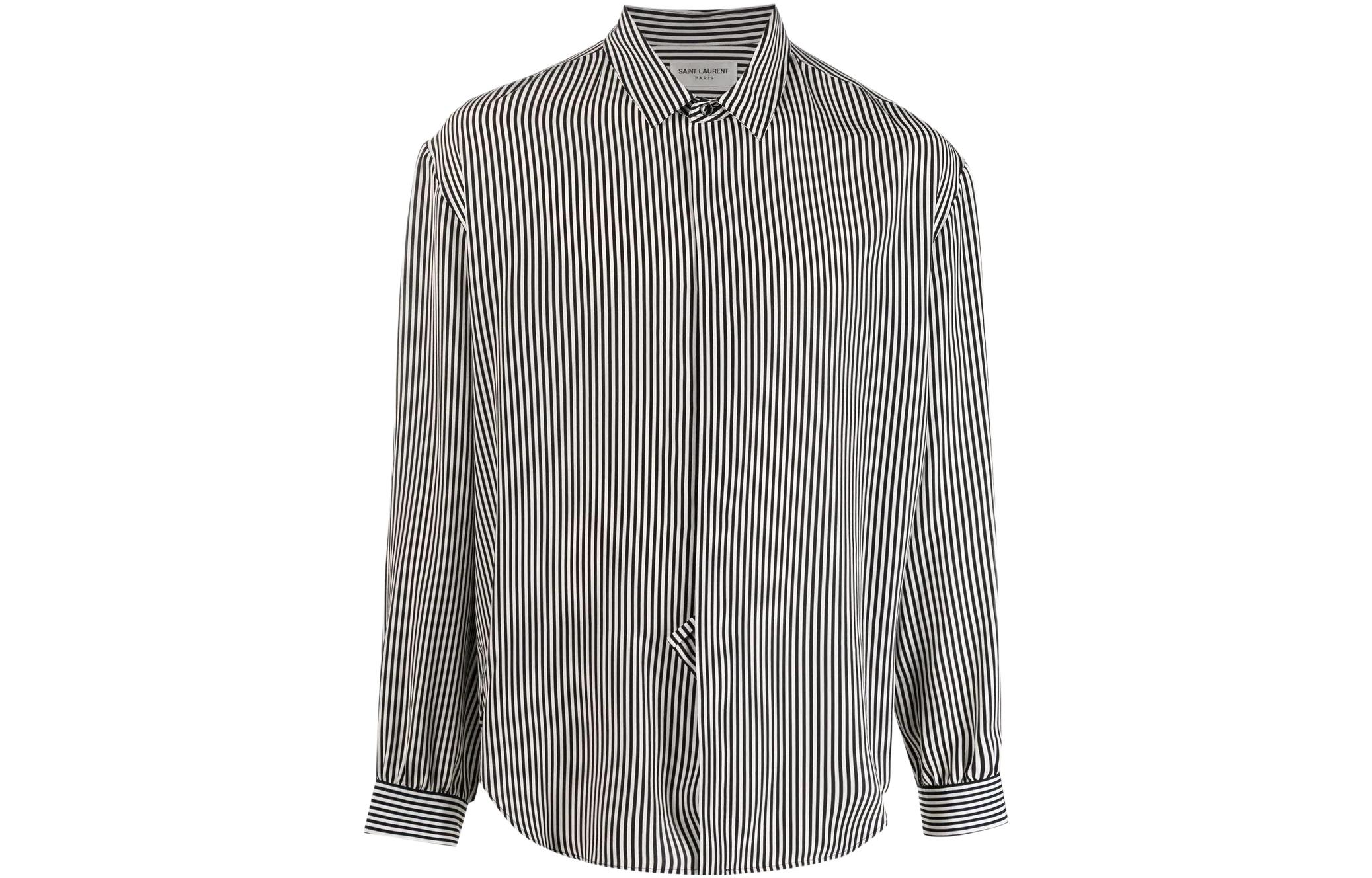 Order SAINT LAURENT SS22 男士黑色條紋絲質長袖襯衫 680495Y2E111095