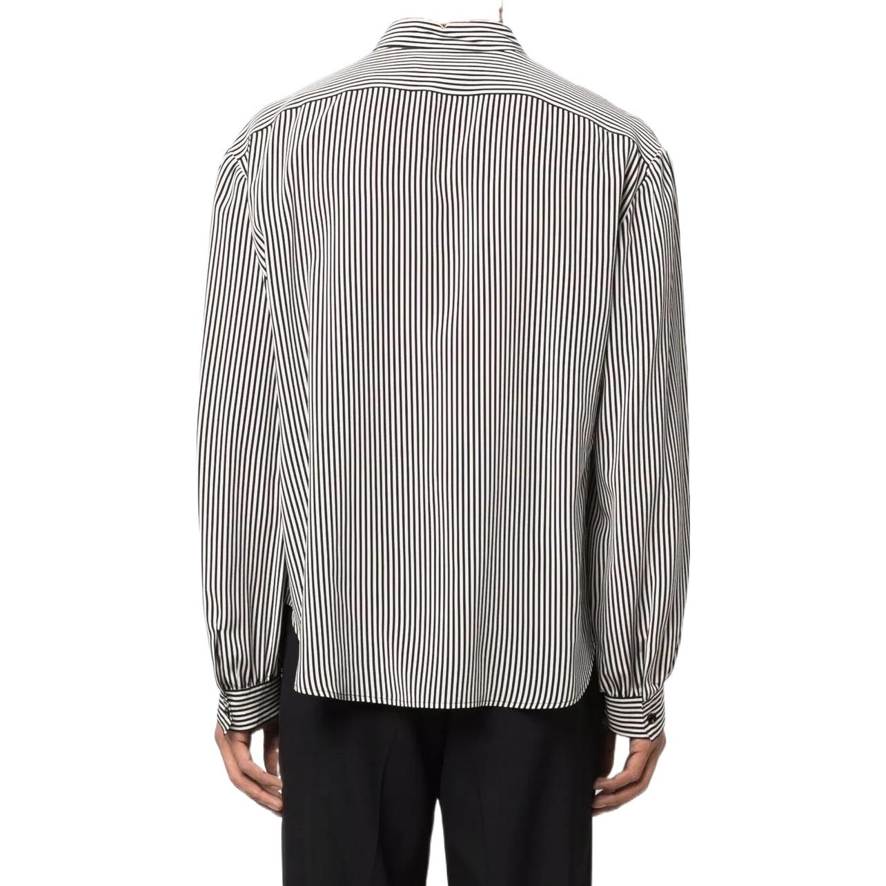 Shop SAINT LAURENT SS22 男士黑色條紋絲質長袖襯衫 680495Y2E111095