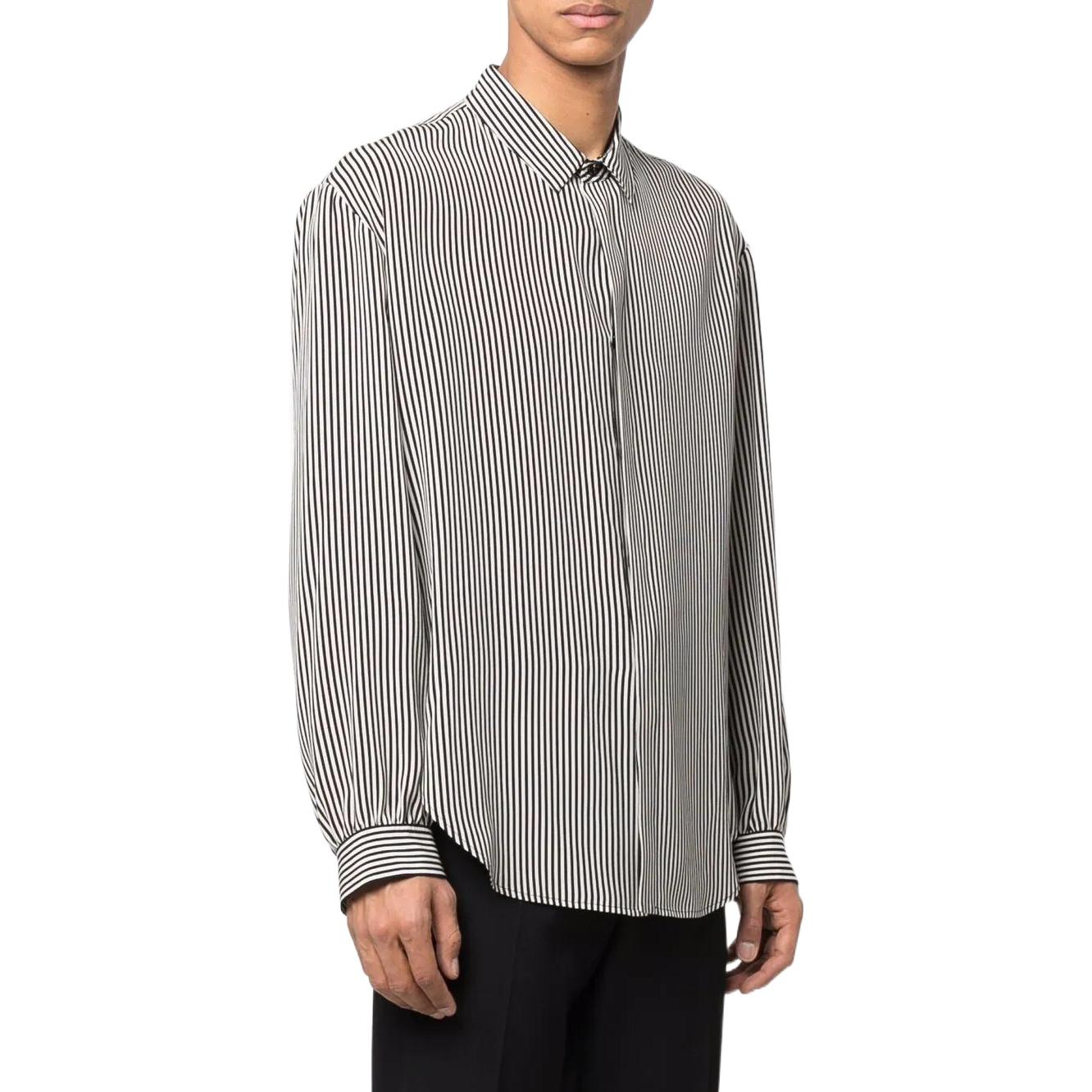 Purchase SAINT LAURENT SS22 男士黑色條紋絲質長袖襯衫 680495Y2E111095