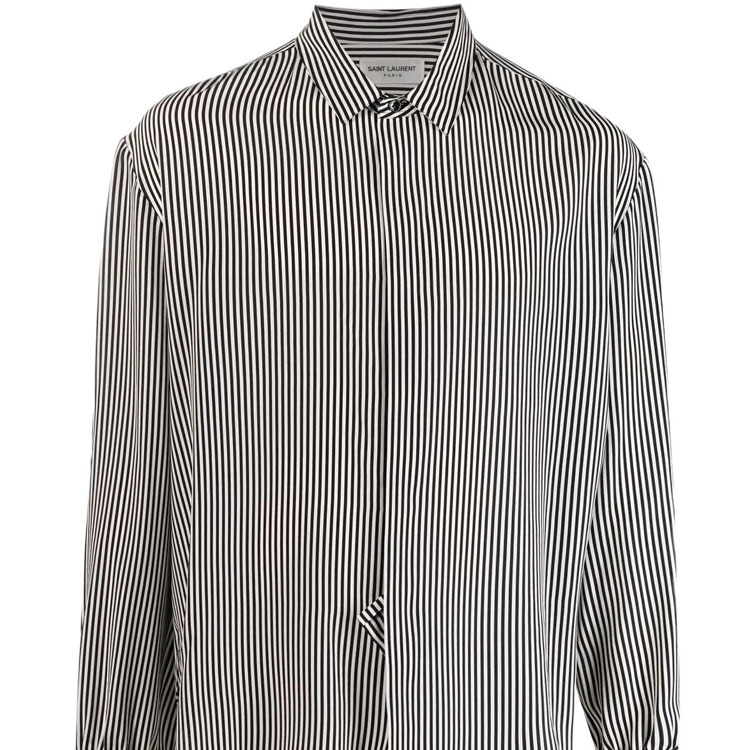 Details for SAINT LAURENT SS22 男士黑色條紋絲質長袖襯衫 680495Y2E111095