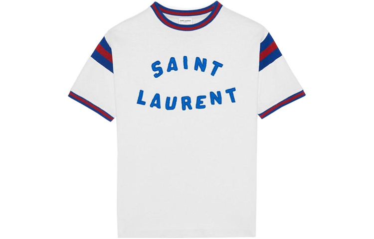 Order 圣罗兰 SS22 男士拼色圆领短袖T恤 白色 689402Y36LO9582