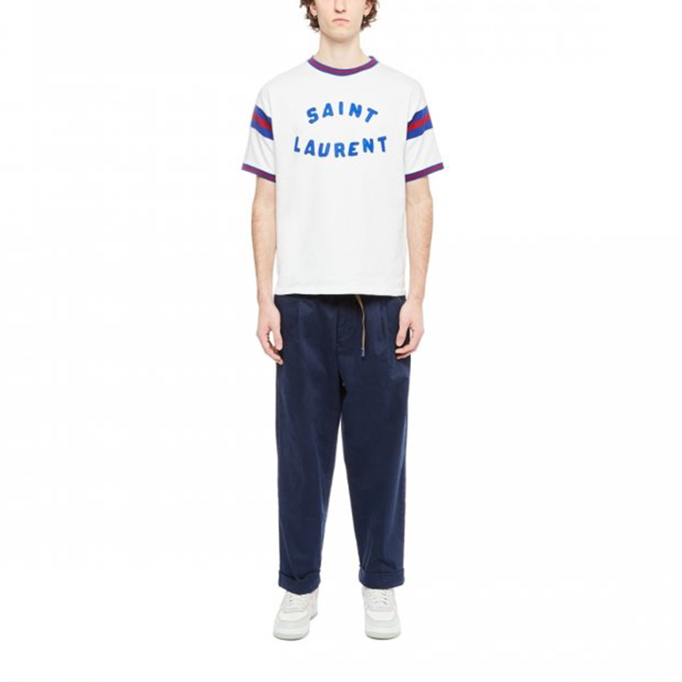Shop 圣罗兰 SS22 男士拼色圆领短袖T恤 白色 689402Y36LO9582