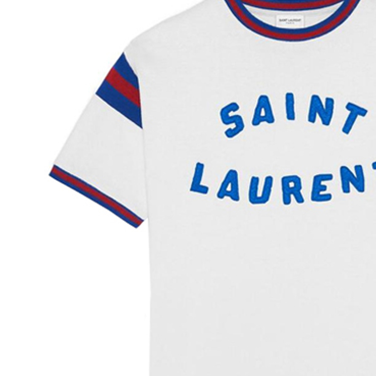 Cheap 圣罗兰 SS22 男士拼色圆领短袖T恤 白色 689402Y36LO9582