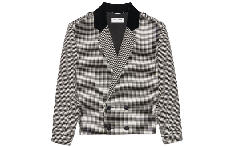 Saint Laurent SS22 Colorblock Plaid Double-Breasted Jacket Black 682565Y1E141095