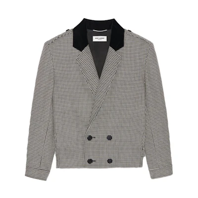 Saint Laurent SS22 Colorblock Plaid Double-Breasted Jacket Black 682565Y1E141095