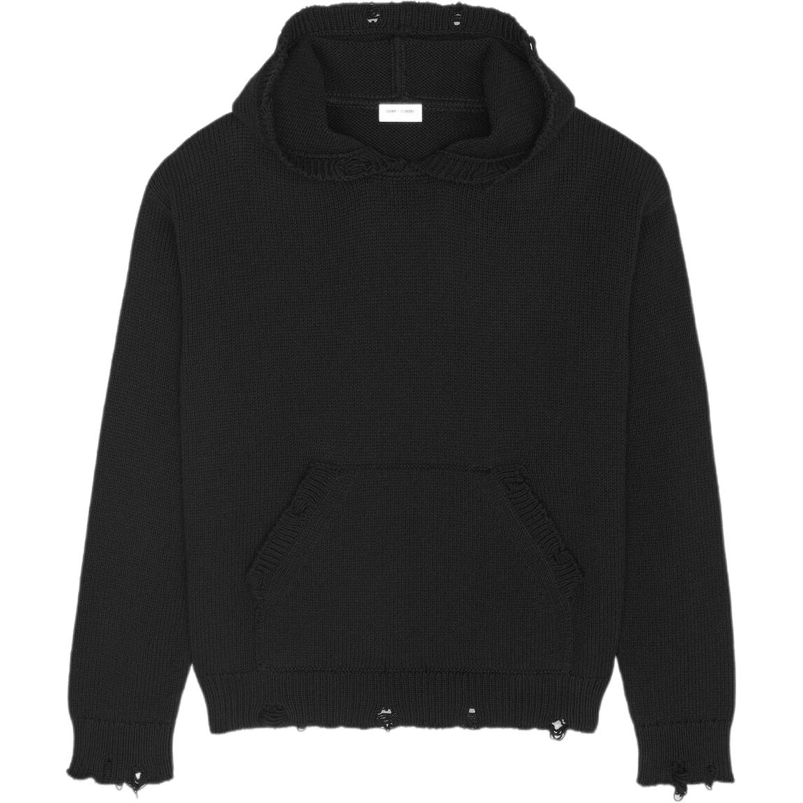 Saint Laurent SS22 Distressed Oversized Pocket Pullover Hoodie Black Mens 712150YALO21000