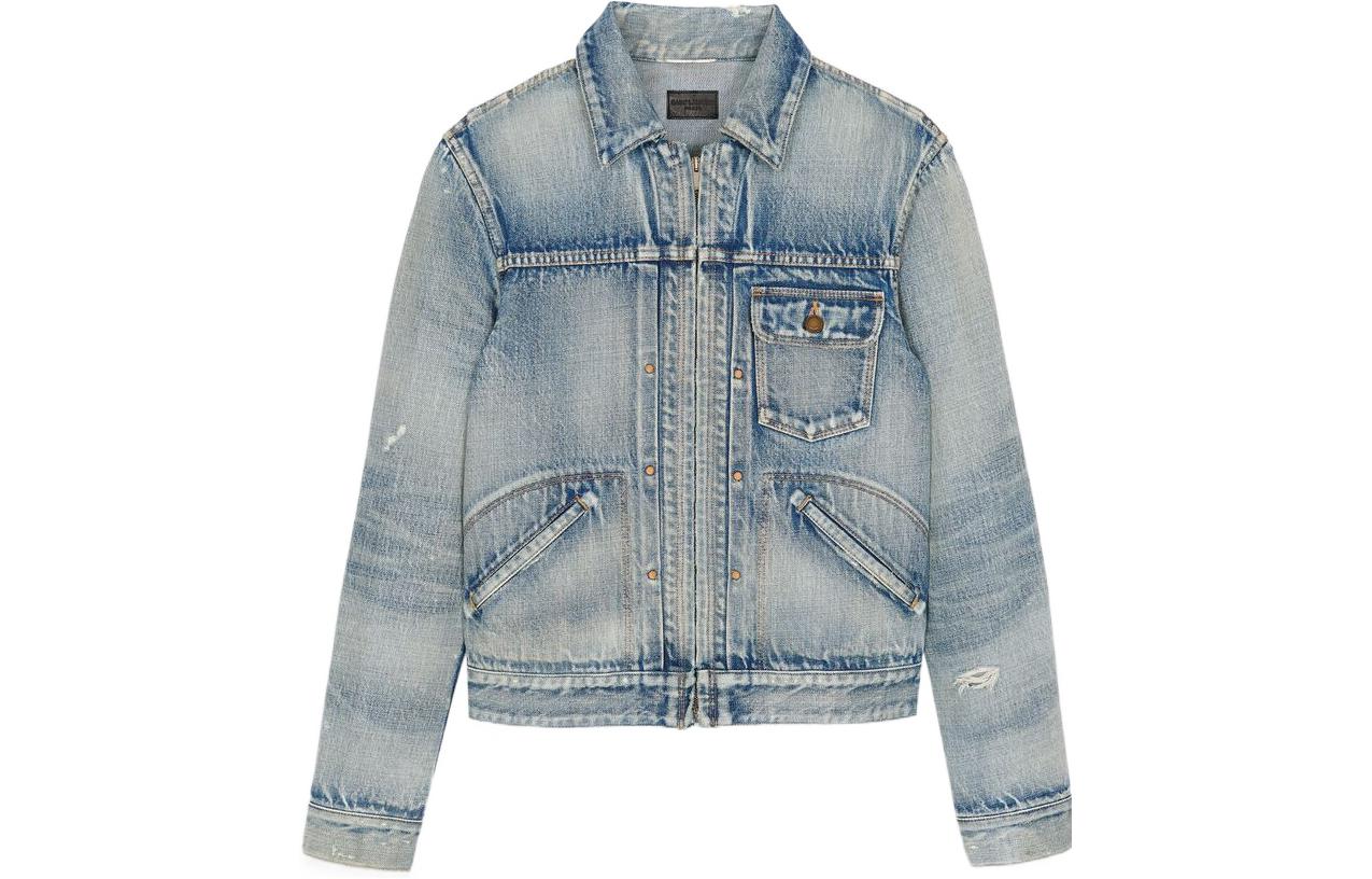 Saint Laurent SS22 Distressed Zip Denim Jacket Men’s Light Blue 695172Y35DB4975