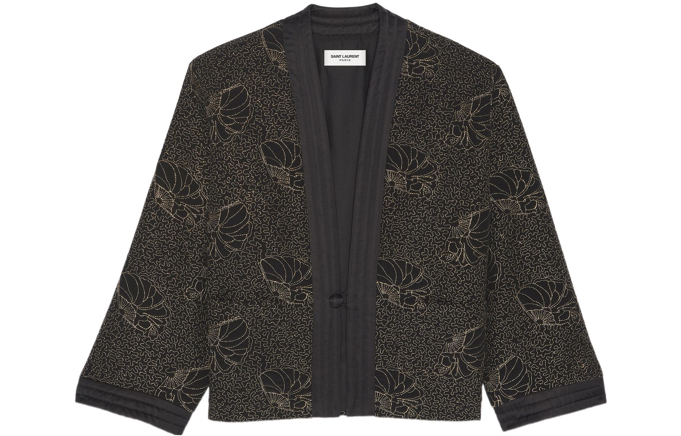 Saint Laurent SS22 Double Crepe Kimono Jacket Black/Gold 679725Y1E191055