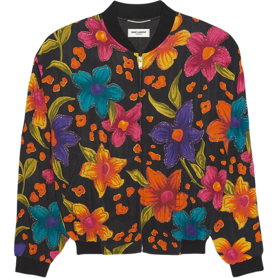 Saint Laurent SS22 Floral Print Zip-Up Jacket Black Long Sleeve 684941Y2E898486