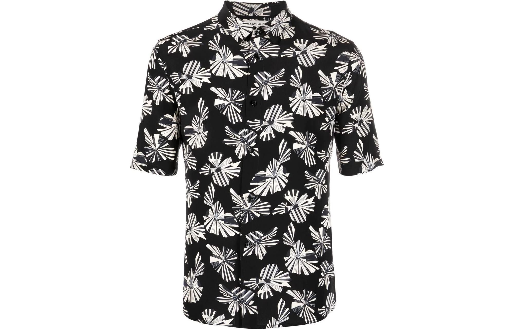 Saint Laurent SS22 Geometric Print Single-Breasted Shirt Men’s Black. 601070Y1F521087