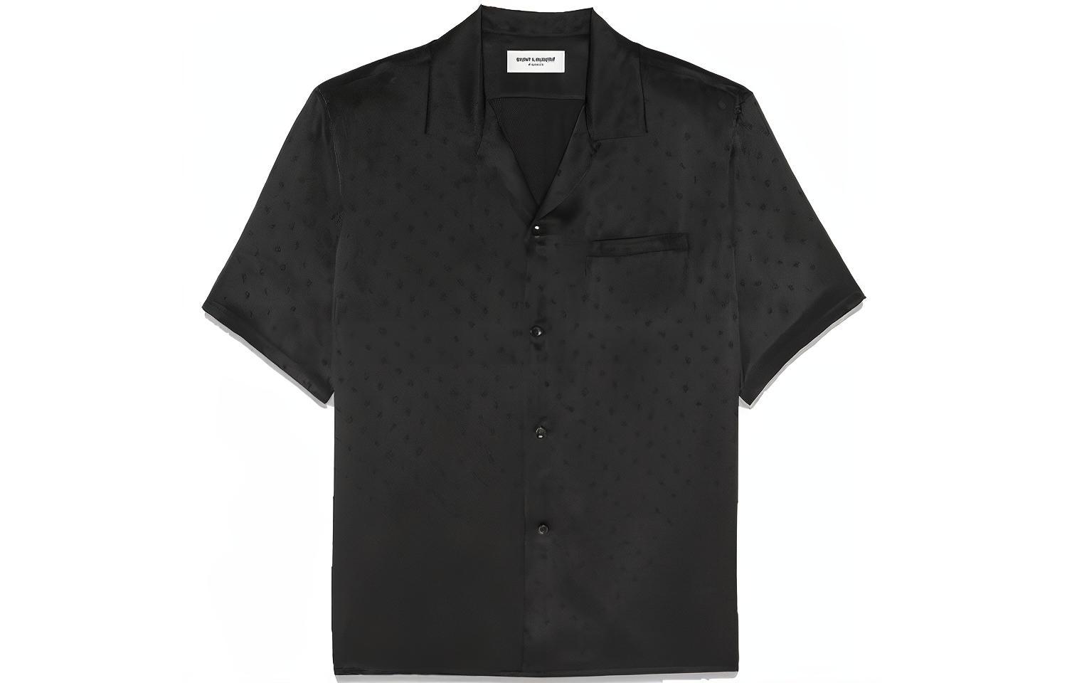 Saint Laurent SS22 Matte & Shiny Silk Short Sleeve Shirt Men’s Black 531956Y2E511000