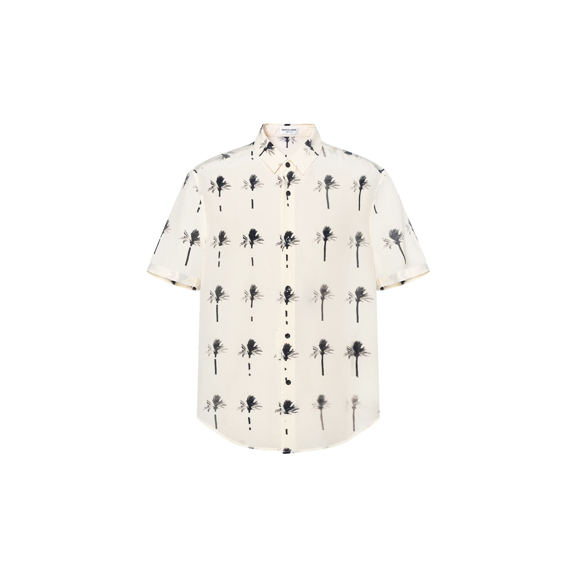 SAINT LAURENT SS22 Palm Print Short-Sleeve Button-Up Shirt Men’s Off-White. 686979Y2E849761