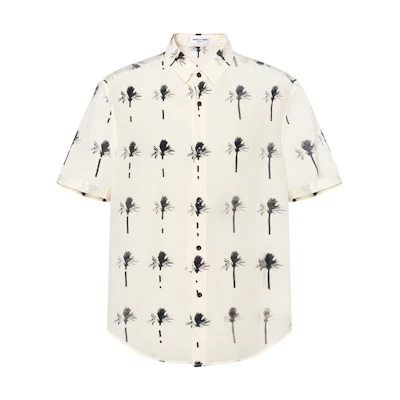 SAINT LAURENT SS22 Palm Print Short-Sleeve Button-Up Shirt Men’s Off-White. 686979Y2E849761