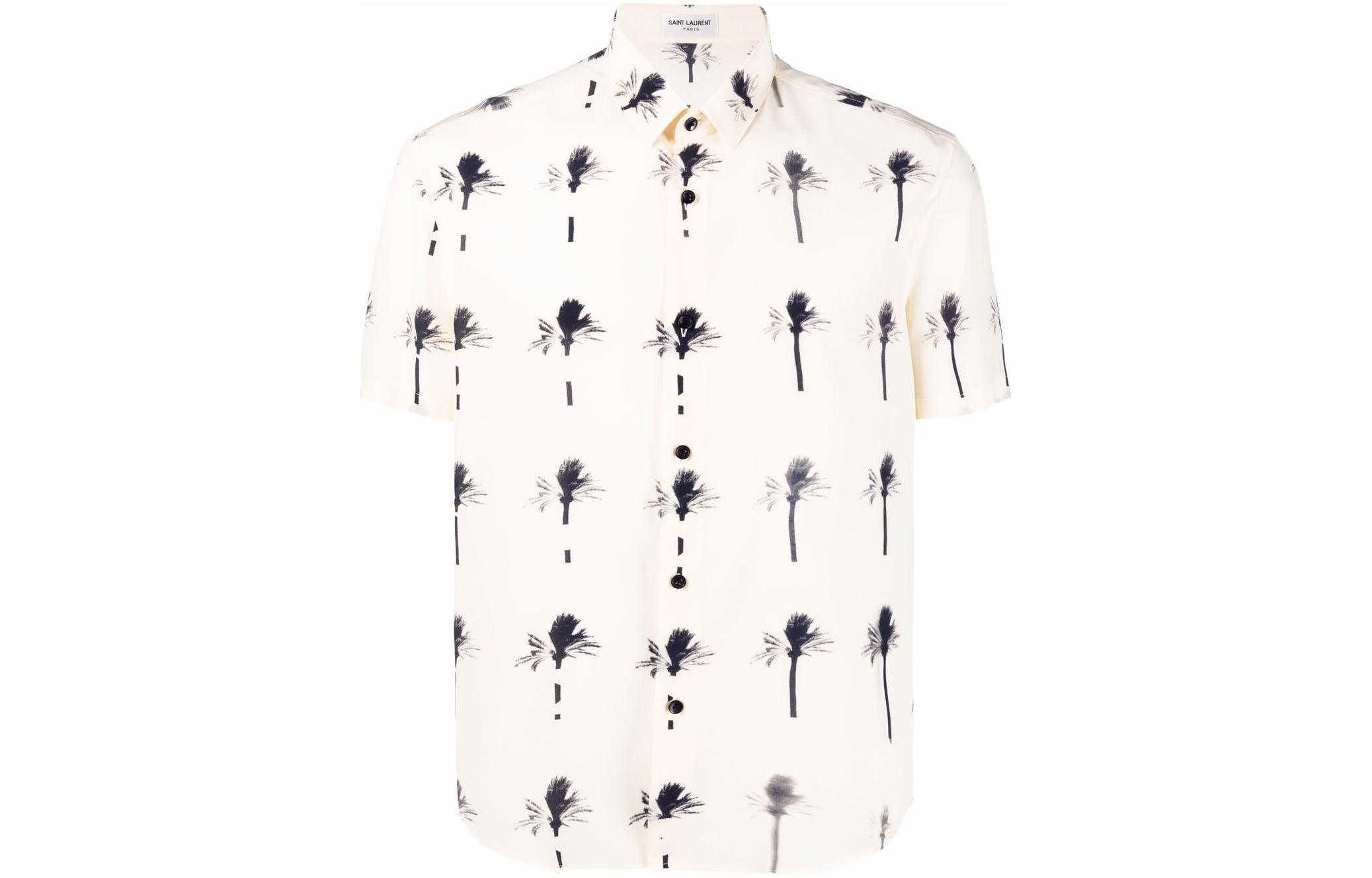 Order SAINT LAURENT SS22 棕櫚印花短袖扣襟襯衫 男士 米白色 686979Y2E849761