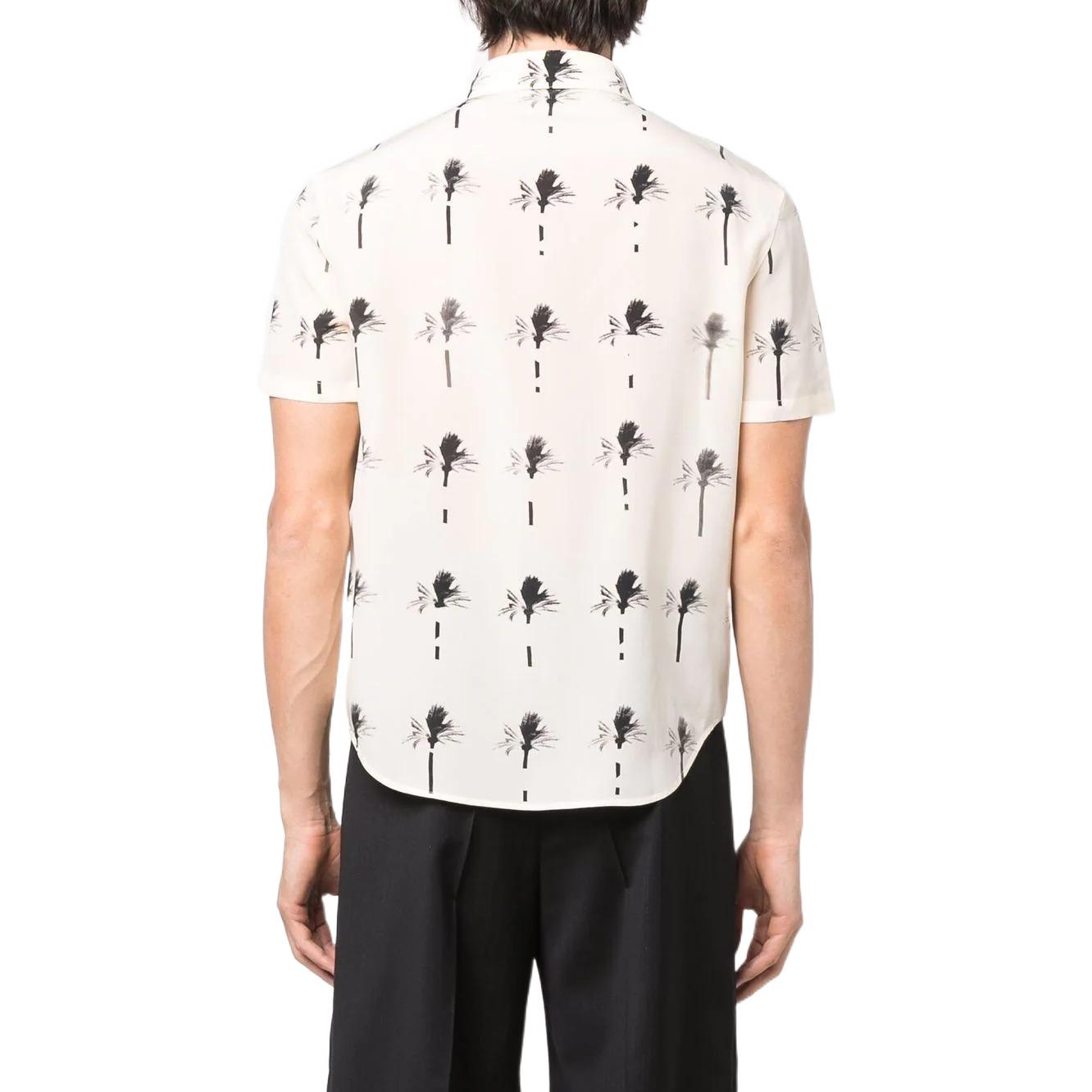 Shop SAINT LAURENT SS22 棕櫚印花短袖扣襟襯衫 男士 米白色 686979Y2E849761