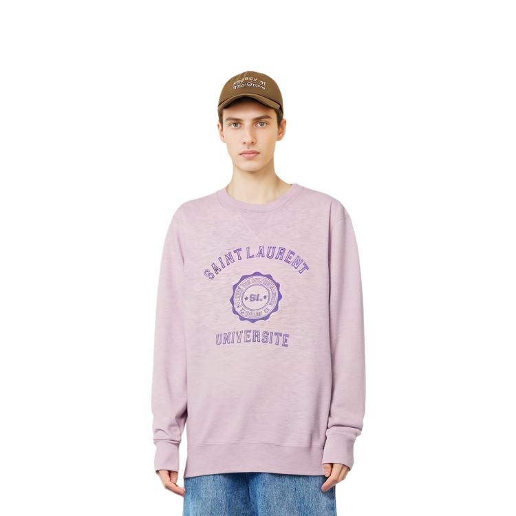 Purchase 聖羅蘭 SS22 紫色標誌印花棉質圓領衛衣。 683995Y36NU5421