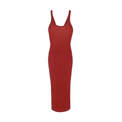 SAINT LAURENT SS22 Red Solid Slim-Fit Sleeveless Dress. 710433Y36ZP6102