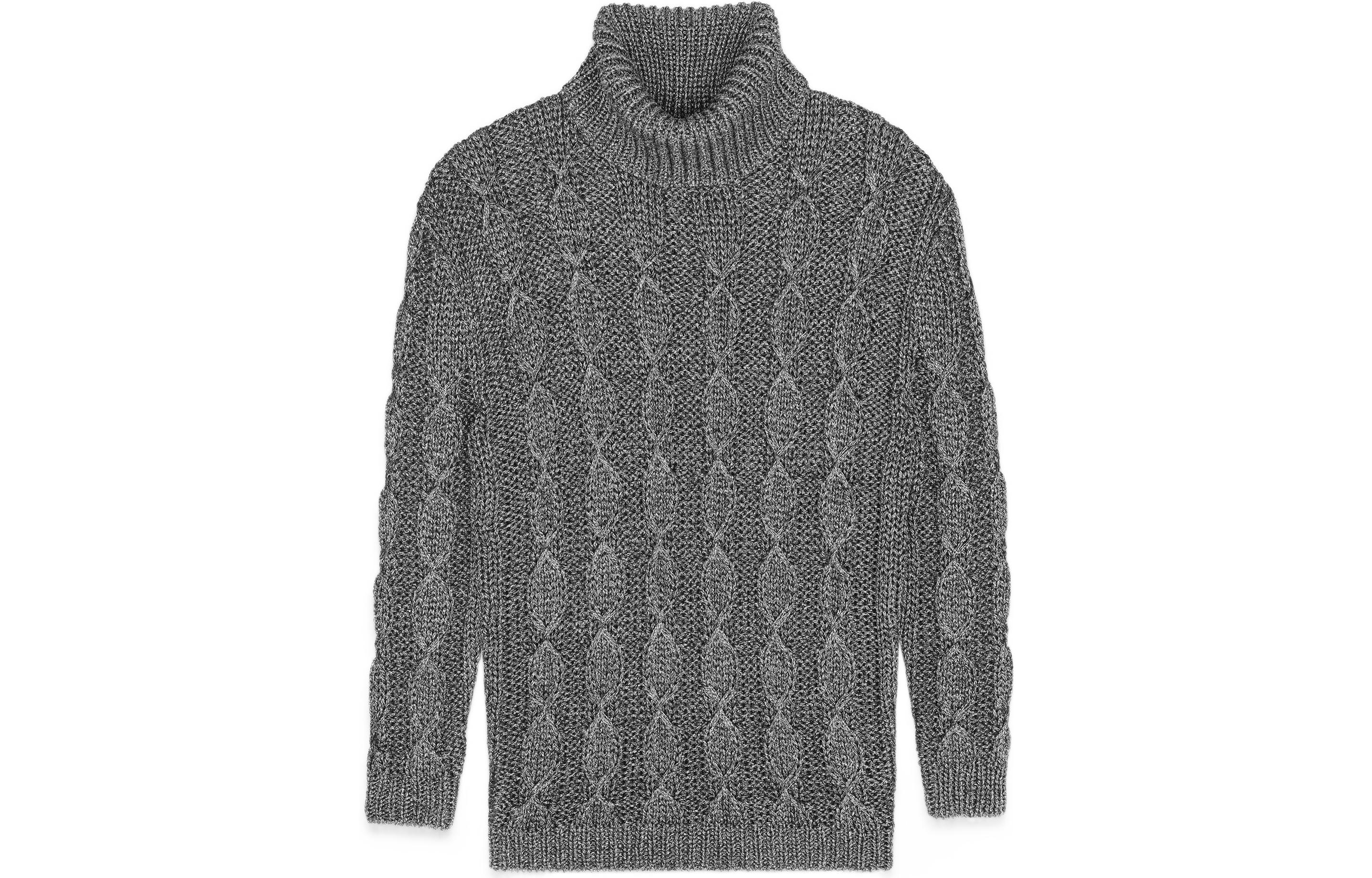 Order SAINT LAURENT SS22 Silver Chunky Knit Cable High-Neck Sweater for Men 712371Y75RJ1081