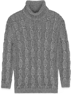 SAINT LAURENT SS22 Silver Chunky Knit Cable High-Neck Sweater for Men 712371Y75RJ1081 Order SAINT LAURENT SS22 Silver Chunky Knit Cable High-Neck Sweater for Men 712371Y75RJ1081