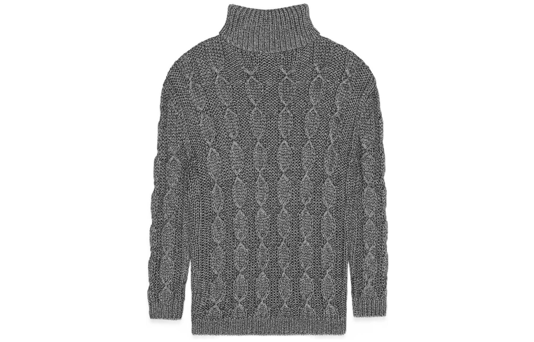 Lookbook SAINT LAURENT SS22 Silver Chunky Knit Cable High-Neck Sweater for Men 712371Y75RJ1081