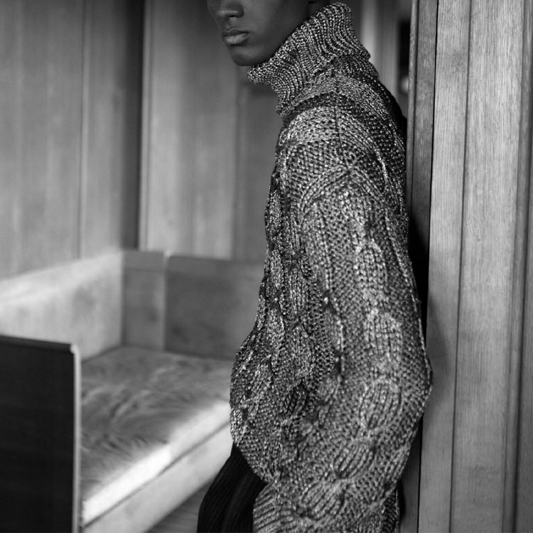 Shop SAINT LAURENT SS22 Silver Chunky Knit Cable High-Neck Sweater for Men 712371Y75RJ1081