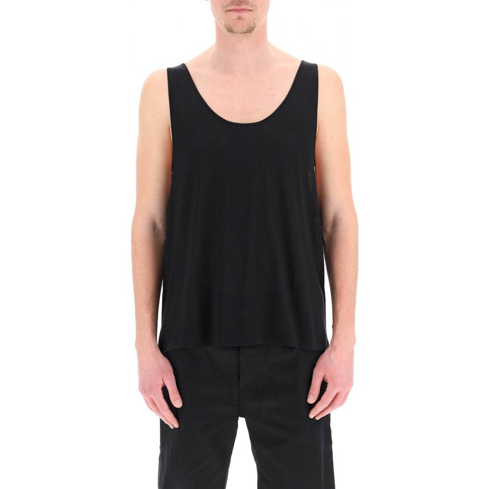 Lookbook サンローラン SS22 メンズ スリムフィットノースリーブタンクトップ ブラック 681466Y36HA1000