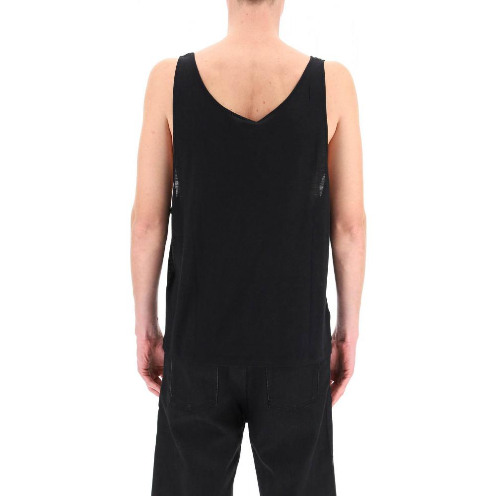 Shop サンローラン SS22 メンズ スリムフィットノースリーブタンクトップ ブラック 681466Y36HA1000