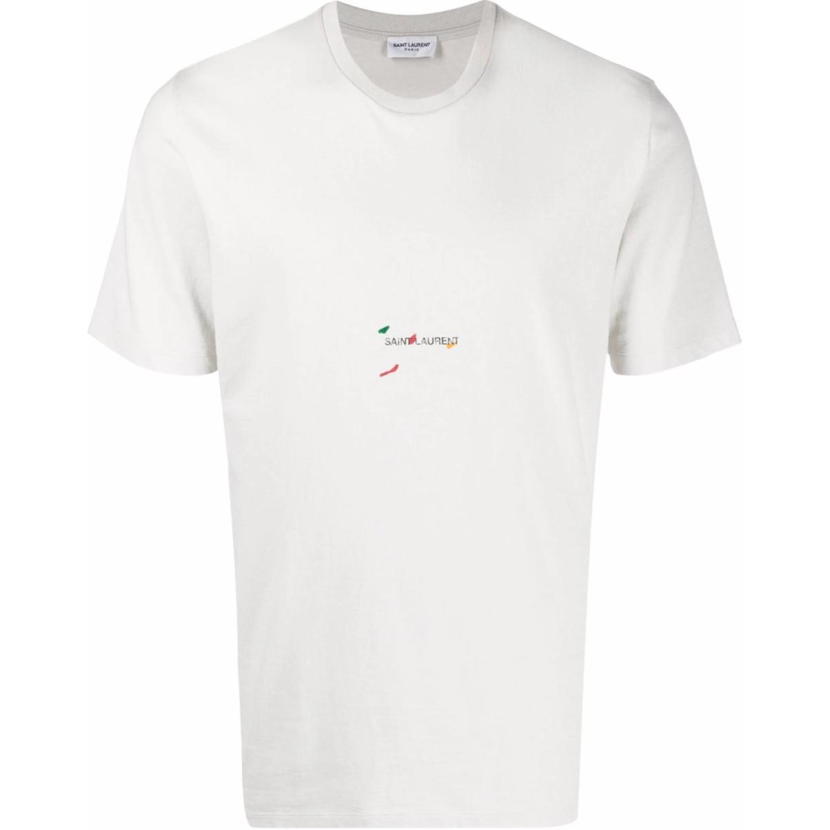 SAINT LAURENT SS22 Small Logo Print White Short Sleeve T-Shirt Mens 686186Y36QP8520