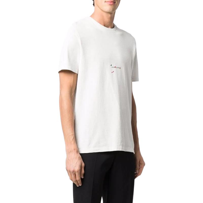 Purchase SAINT LAURENT SS22 Kaos Putih Pria Lengan Pendek dengan Logo Kecil 686186Y36QP8520