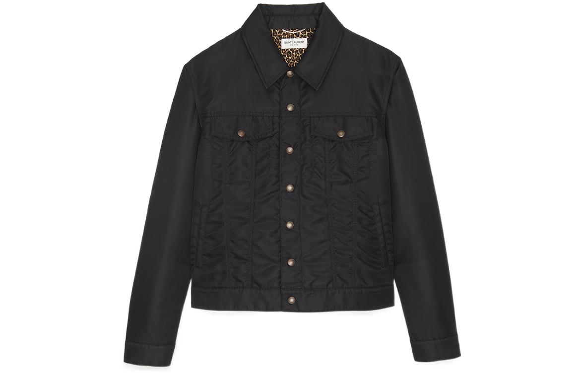 Saint Laurent SS22 Solid Button-Up Collared Long-Sleeve Jacket Black 695181Y245W1000