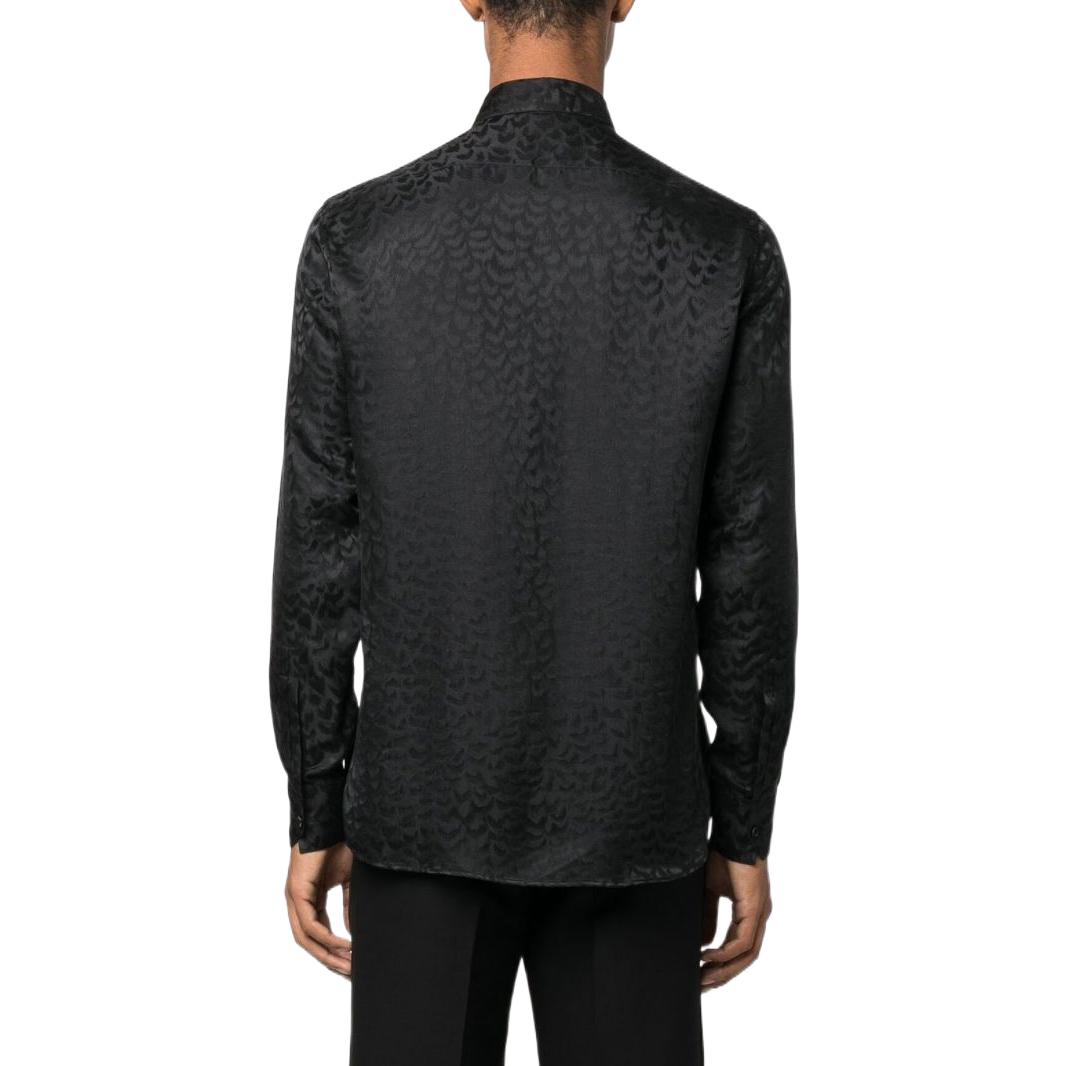 Shop SAINT LAURENT SS22 男士黑色長袖襯衫 固印設計 646850Y1F18NONE