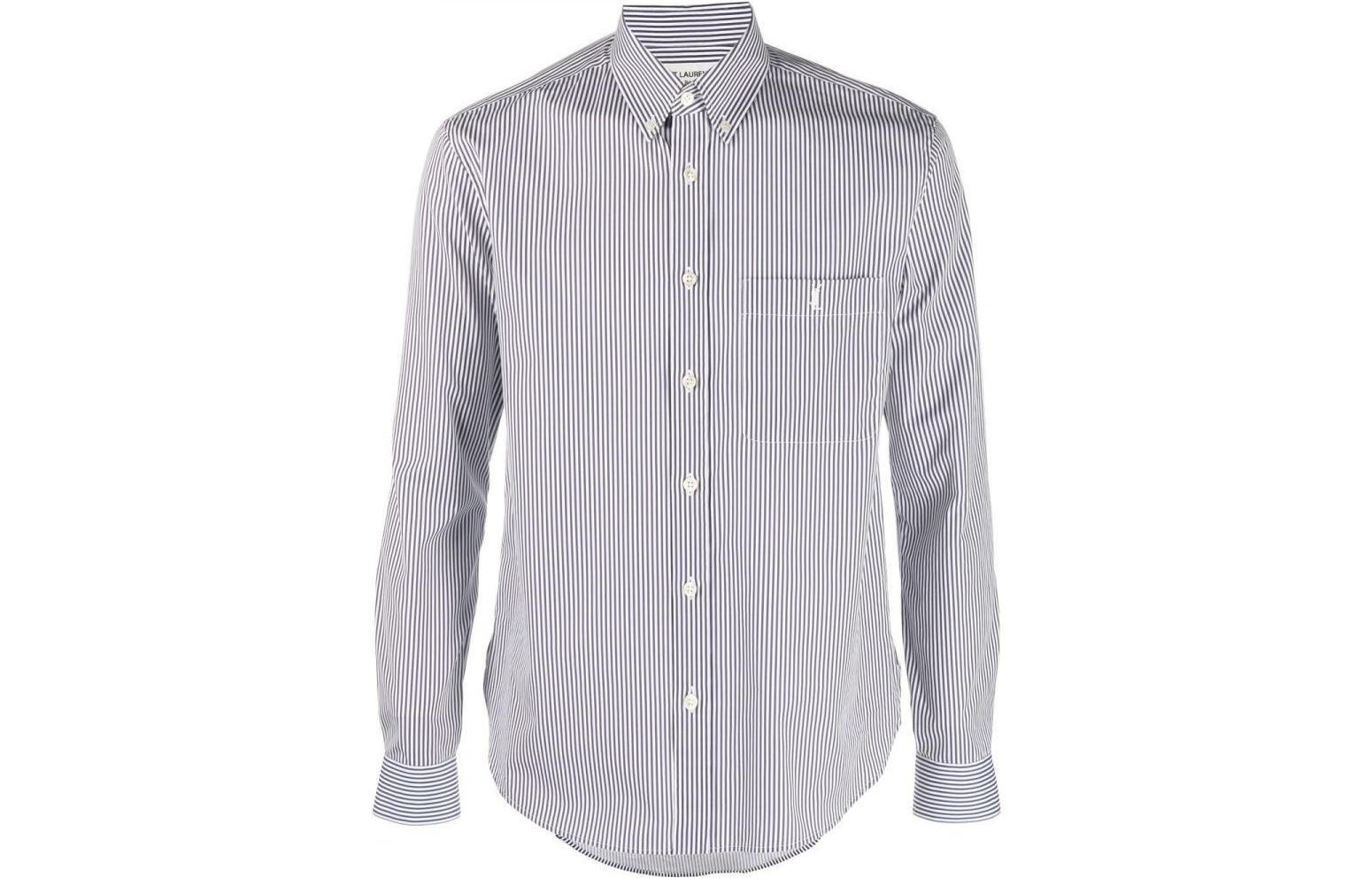 Saint Laurent SS22 Striped Single-Breasted Collared Long Sleeve Shirt Black 712700Y6E769091