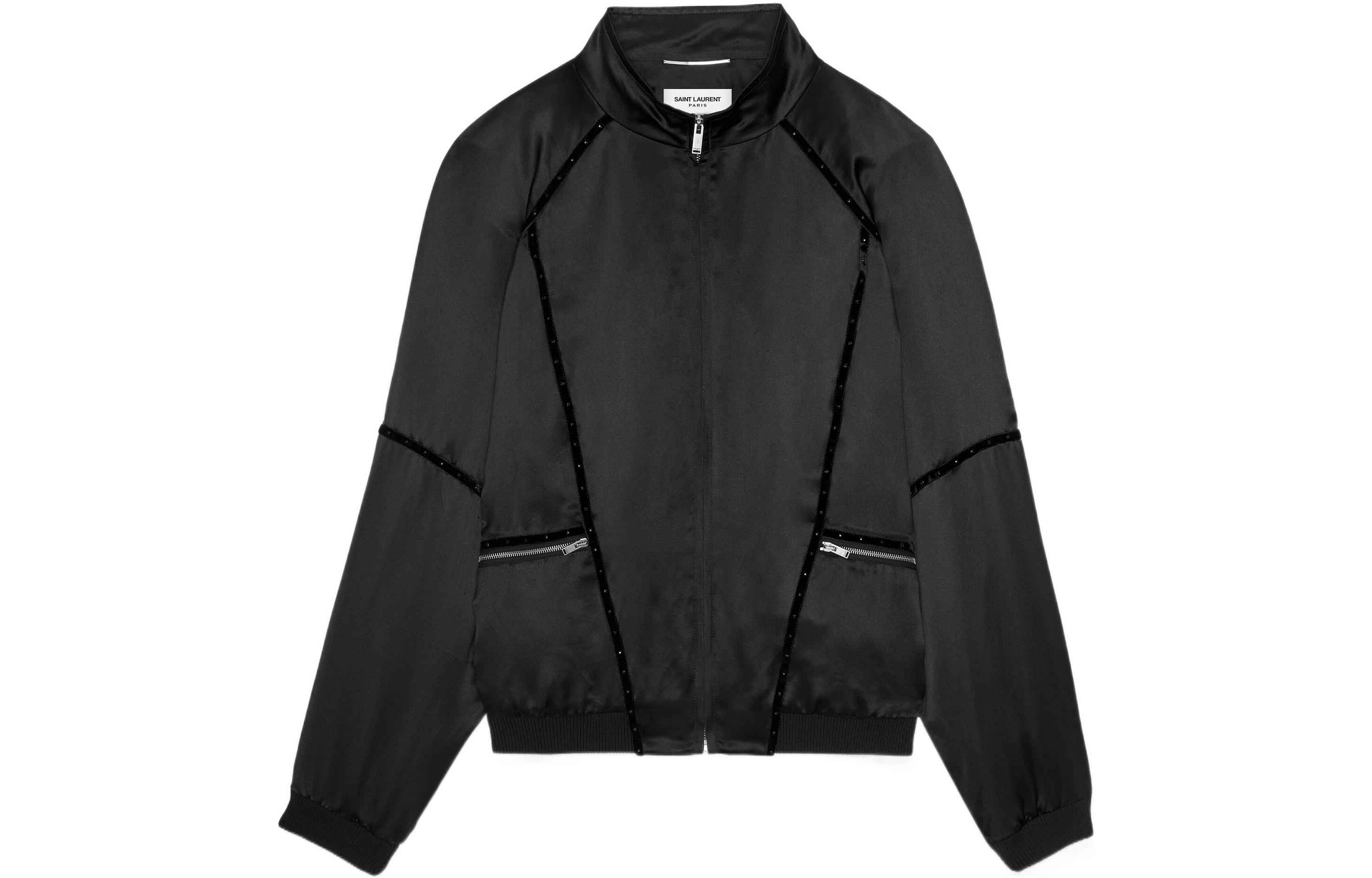 Saint Laurent SS22 Striped Zipper Stand-Collar Jacket Black Men’s Outerwear 684947Y107U1000