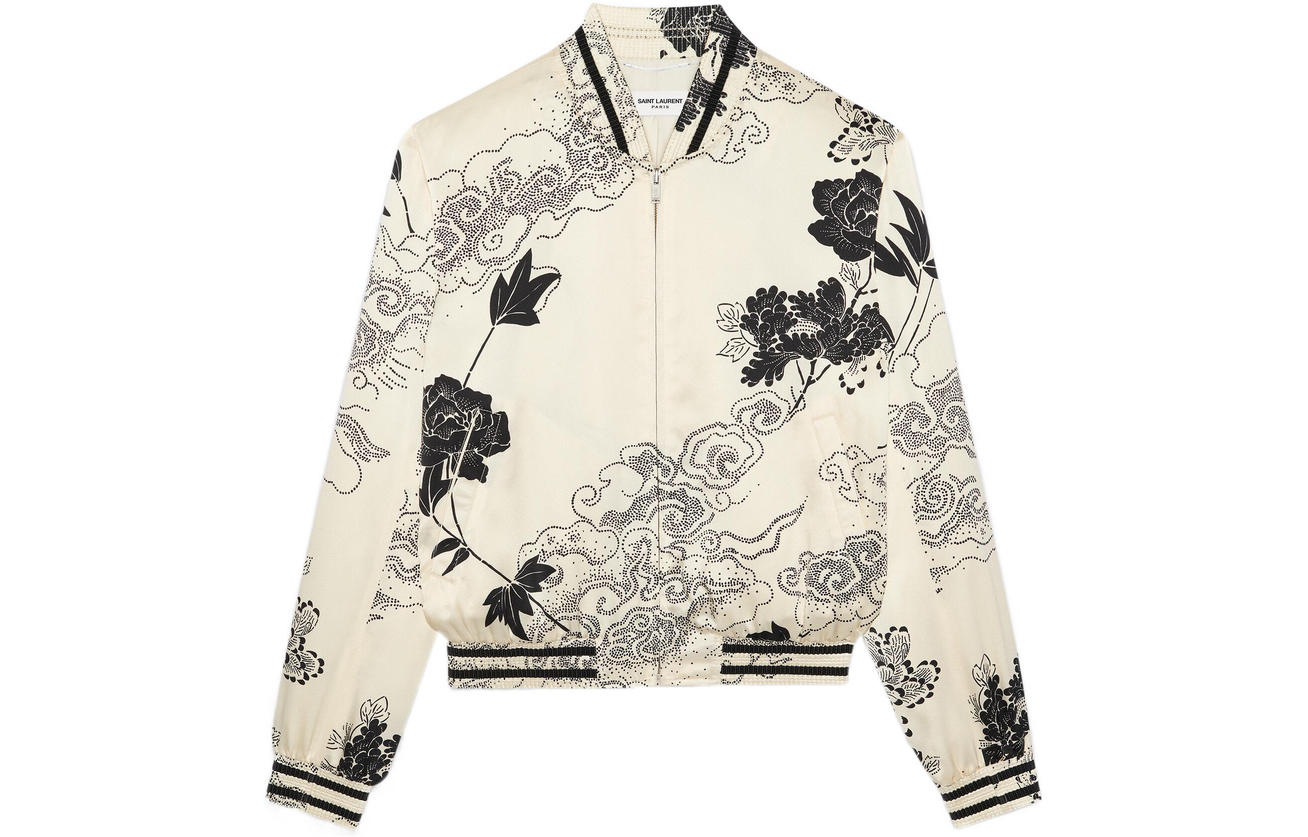 SAINT LAURENT SS22 Teddy Satin Floral Zip Jacket  Chalk White 685741Y1E379787