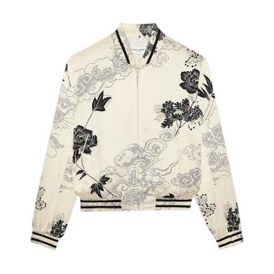 SAINT LAURENT SS22 Teddy Satin Floral Zip Jacket Chalk White 685741Y1E379787