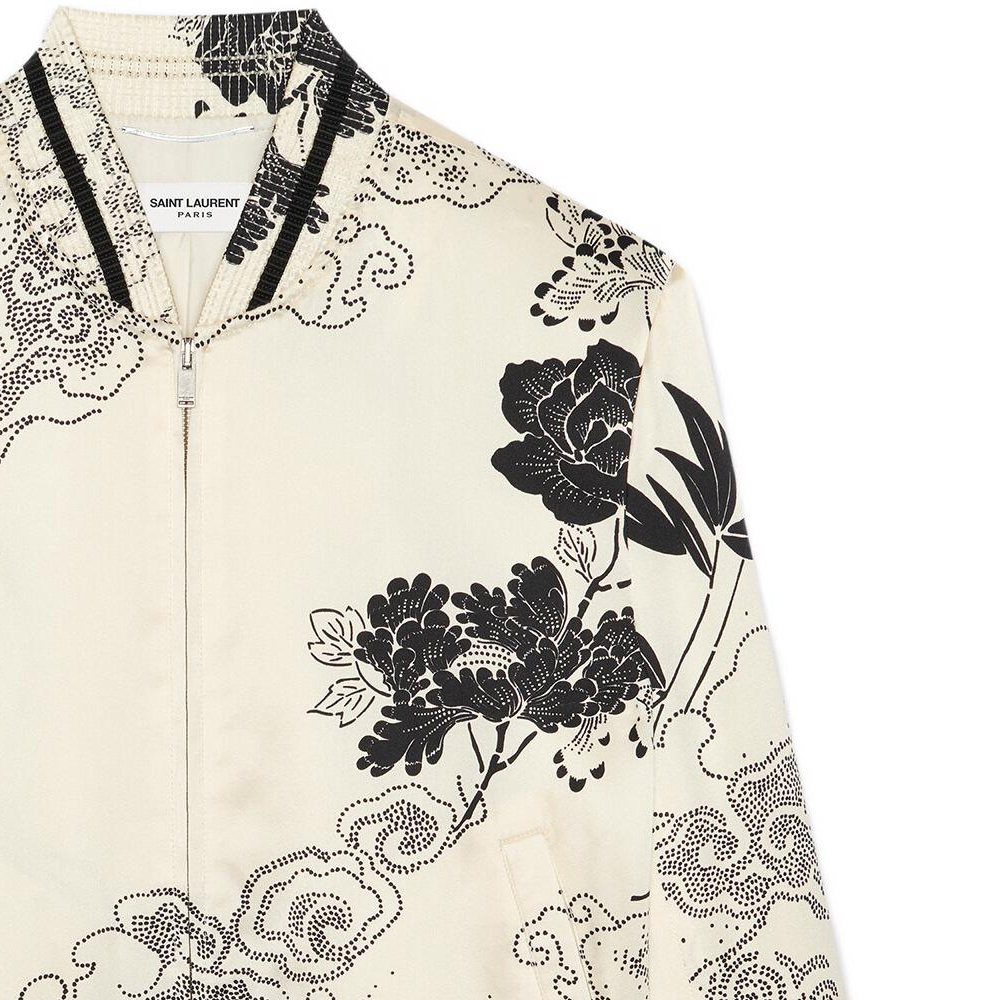 Sizing 생로랑 SS22 테디 새틴 플로럴 지퍼 재킷 초크 화이트 685741Y1E379787