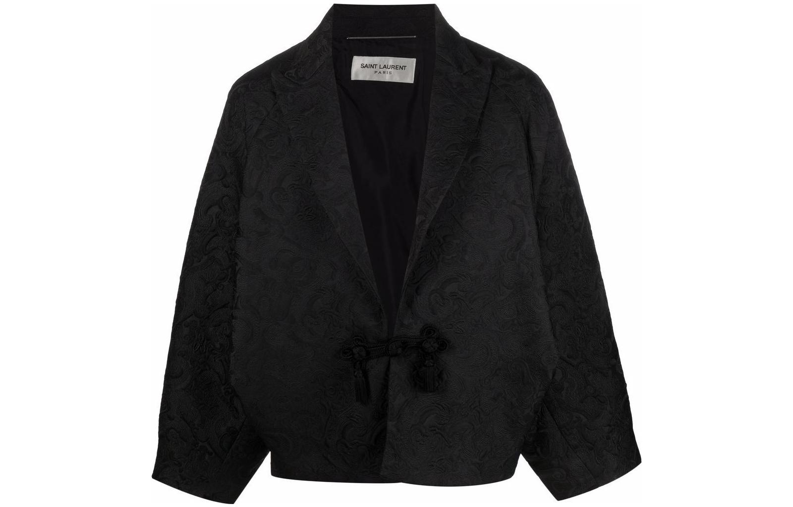 Saint Laurent SS22 V-Neck Straight-Cut Jacquard Jacket Black 691831Y1E221000