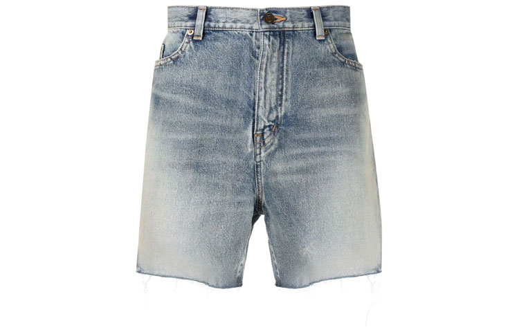 Order SAINT LAURENT SS22 Washed Raw Hem Straight Denim Shorts Men Blue 643542YV3724567