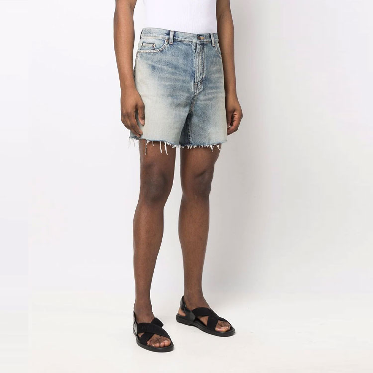 Purchase SAINT LAURENT SS22 Washed Raw Hem Straight Denim Shorts Men Blue 643542YV3724567