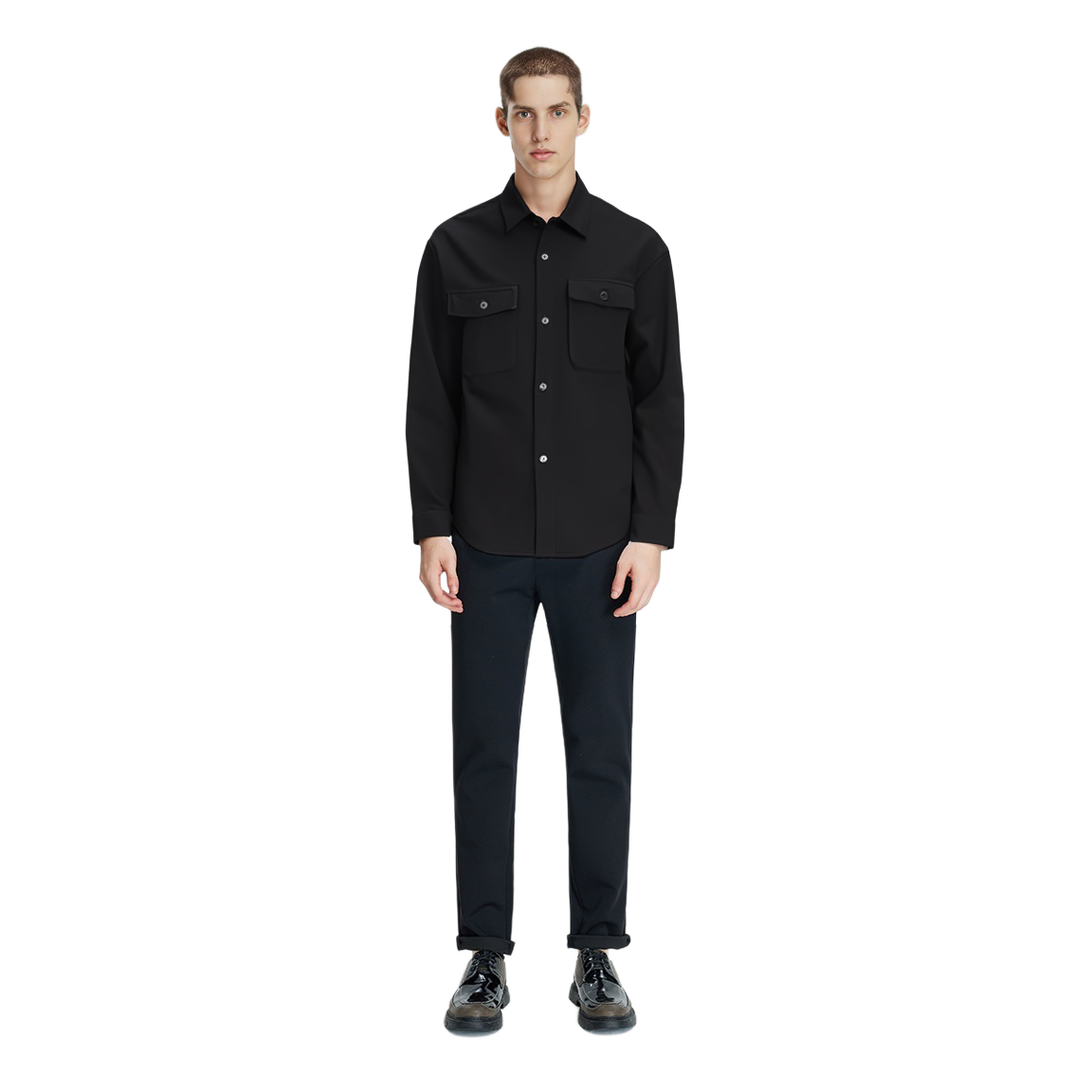 Shop 생로랑 SS23 블랙 클래식 디자인 버튼업 긴팔 셔츠 733760Y37GV1000