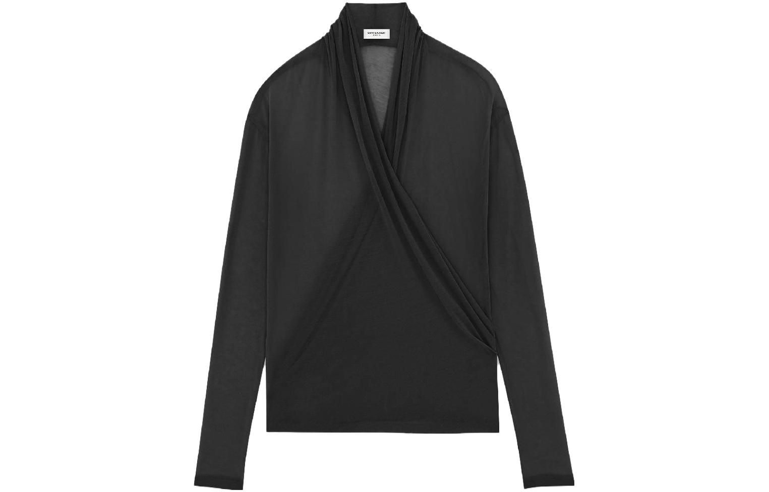 SAINT LAURENT SS23  Black Knit Wrap Long-Sleeve Sweater 734959YBWW21000