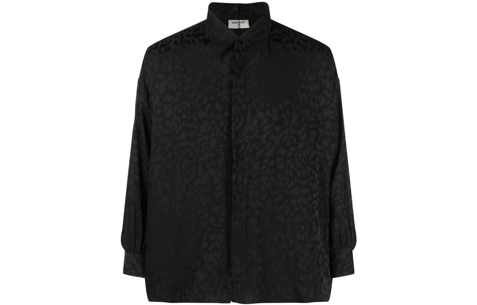 SAINT LAURENT SS23  Black Leopard Print Long-Sleeve Shirt 705698Y1F141000
