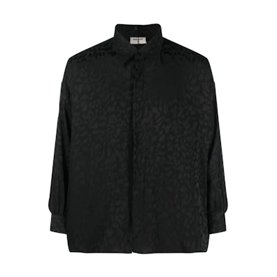 SAINT LAURENT SS23 Black Leopard Print Long-Sleeve Shirt 705698Y1F141000