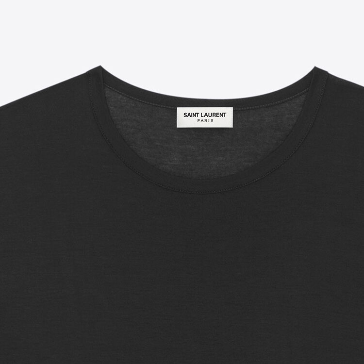 Purchase 생 로랑 SS23 블랙 크루넥 캐주얼 티셔츠. 749102Y37IL1000